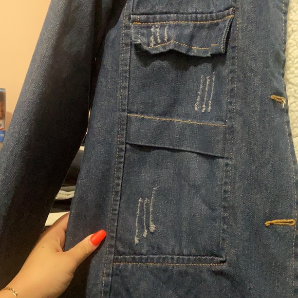 Denim Mid Length Fur Lined Coat - Picture 2 of 6
